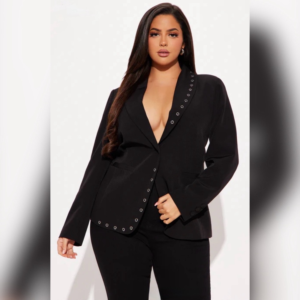 Fashion Nova Black Eyelet Detail Blazer